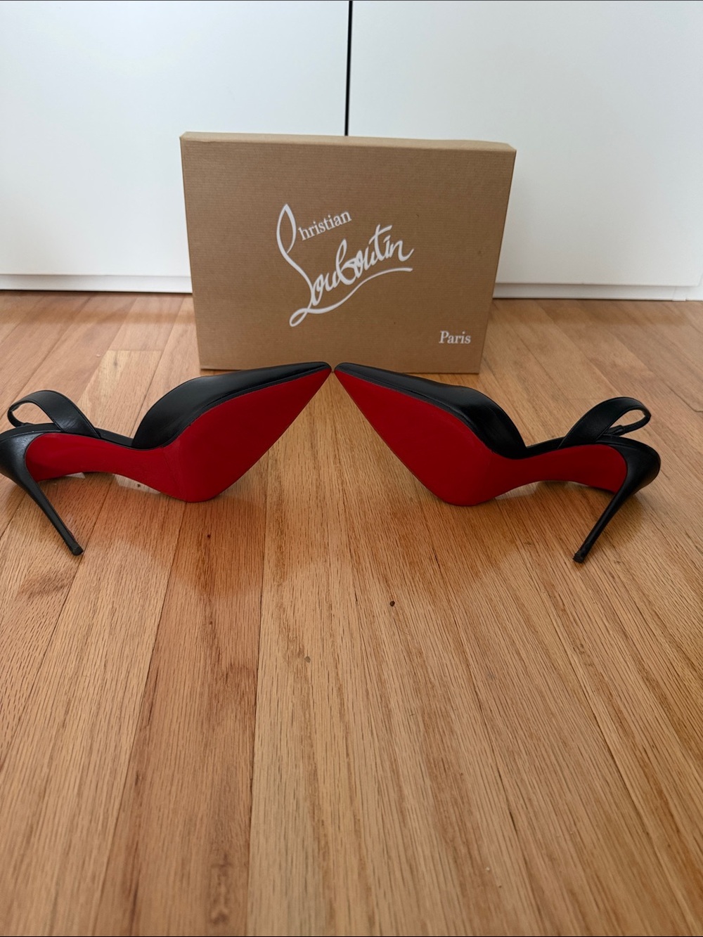 Christian Louboutin Black Leather Slingback Pointed Stilettos with Red Sole - Picture 5 of 11